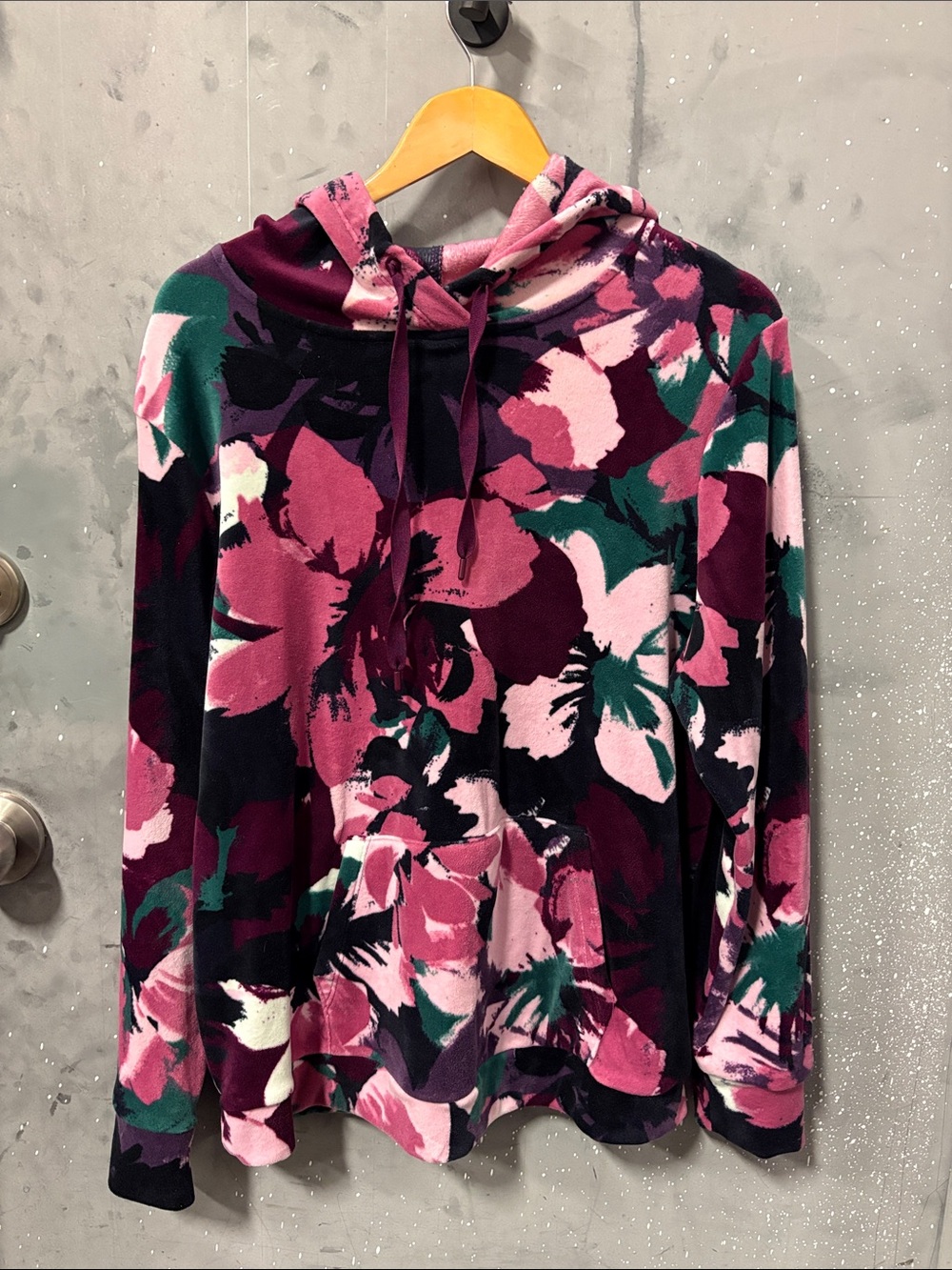 Floral Hooded Pullover Sweatshirt - Pink & Green Hand Crafted